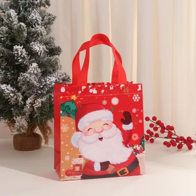 10Pcs Large Size Christmas Gift Bags Thicken Non Woven Reusable Tote Bag Grocery Handbag Shopping Bag Santa Claus Xmas Tree Snowman Printed Pattern Packing Bag