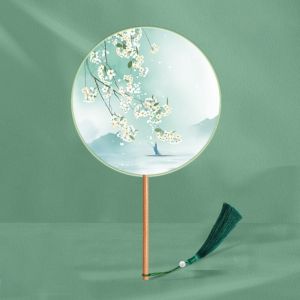 COVIEEZB Ancient Round Hand Fan Chinese Style Ink Painting Dance Silk Fan Decorative Fans with Tassel Embroidery Fan for Hanfu
