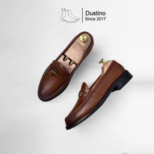 Dustino Brown Monk Strap Loafer Da Bò Đế Phíp Giày lười nam màu nâu có đai LF03