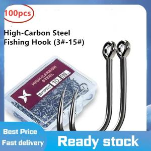 Sports🚴🏻♀️ 1 hộp thép carbon cao vòng tròn móc câu cá nước ngọt fishhook Lỗ Cá chép mạnh mẽ giải quyết chất lượng cao