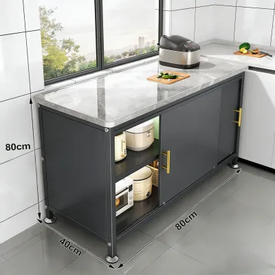 Kitchen Storage Cabinet Rock Board Countertop Storage Rack Organizer Sliding Door Carbon Steel Dustproof Cabinet