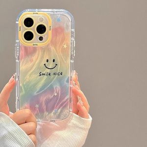 เคสสำหรับ iPhone 16 Pro Max IPhone15 14 13เคสนิ่มกันตกสีสันสดใสรูปใบหน้ายิ้มสายรุ้งเมฆลาย IPhone13promax IPhone11ฤดูร้อน