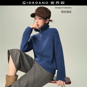 Giordano Women Half zip collar raglan sleeve cable knit sweater Free Shipping 18356226