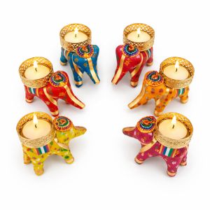 Handmade Tealight Candle Holder Stand – Fabric Silk Thread & Beaded Decorative Holder for Diwali | Pooja | Festivals & Home Décor (Pack of 1)