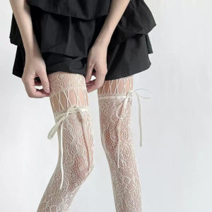 yk2 Lolita-style Ribbon Bow Fishnet Stockings East Asian Japanese Style Hollowed-out Pantyhose Millennial Style Fishnet Tights
