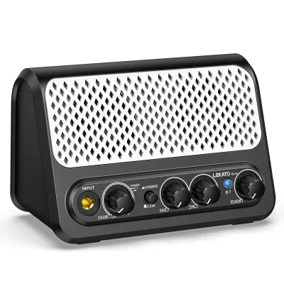 LEKATO Mini Guitar Amp 10W Portable Electric Guitar Amplifier with Clean & Overdrive Channel Reverb Rechargeable Bass Amp