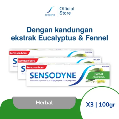 Sensodyne Toothpaste Pasta Gigi Sensitif Sensasi Kesegaran Herbal 3x100gr [TRIPLEPACK]