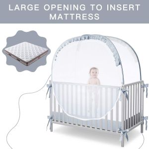L RUNNZER Baby Crib Tent Breathable Pop Up Crib Tent Canopy Keep Baby from Climbing Out Crib Net to Keep Baby in with Auto-Lock Zipper(55.2" L x 27.6" W x 51.6" H)