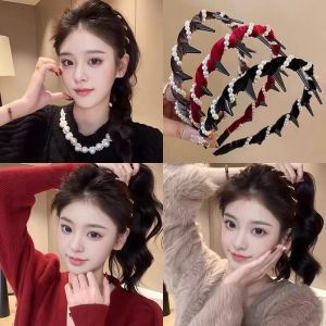 Băng Đô Nhung Phối Kim Tuyến-Nâng Đỉnh Đầu Tạo Mặt V LineChống Trượt Cho Tóc Mỏng Băng Đô Gợn Sóng Có Răng Cưa