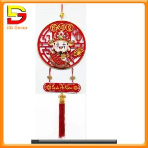 Dải Trang Trí Thần Tài Lắc Đầu Đón Tài Lộc Vòng Hoa Đào Đông Treo Cửa Decor Đón Tết May Mắn DC-203