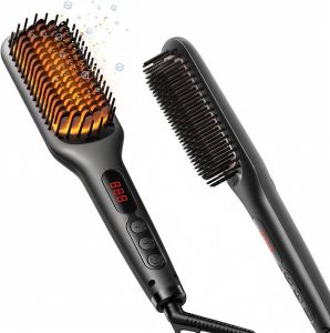 MEGAWISE Pro Ionic Straightener Brush 20s Heat Auto-Off Dual Volt