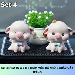 Trang trí taplo ô tô set gia đình heo đội mũ lắc lư heo vui vẻ dễ thương hàng đẹp