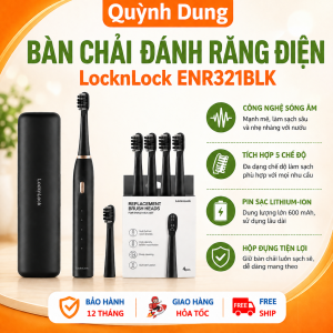 Bàn Chải Đánh Răng Điện LocknLock ENR321BLK - 5 Chế Độ Làm Sạch Có 4 Đầu Bàn Chải Bảo Hành Chính Hãng