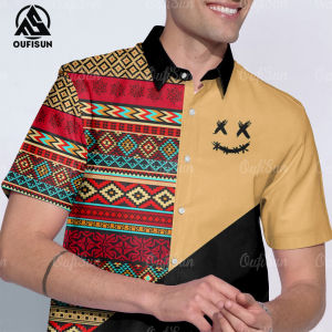 【Oufisun】Brand mens shirt retro shirt summer short sleeved shirt large casual ethnic T-shirt top full sublimation T-shirt fashionable clothing