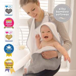 Cuddledry ผ้าเช็ดตัวพรีเมี่ยมสำหรับทารก สีเทาขอบรูปดาว  (Cuddledry Hands-Free Baby Towel Grey Star)