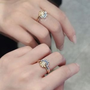 Sun and Moon Couple Ring Set Diamond-Studded Layered Celestial Couple Ring Set Jewelry Gifts for Valentines Day