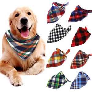 SHEN926 Adjustable Fashion Design Pet Supplies Lattice Bandana Plaid Dog Collar Neck Scarf Neckerchief saliva towel