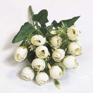 COOLSOOL 5 forks Artificial Flower Bouquet Rosebud Style Fabric Petals Decorative Flower Bouquet Gifts Multi-Branch Artificial Bud Flowers Wedding Decor
