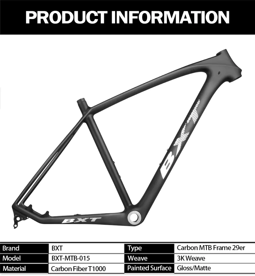 BXT Carbon Fiber MTB Frame 29er 15.5 20.5inch 31.6mm Seatpost No Logo 3K Gloss Lazada PH