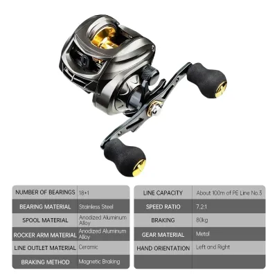 APEXTIDE Casting Reel 7.2/1 Baitcasting Reel All Metal Aluminum Spool 30kg Dragging Outdoor Fishing