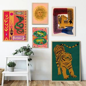 Vintage Big Cat Art Print Unframed Canvas Poster Aesthetic Room Decor Tiger Leopard Wall Art Waterproof Gift Home Decor