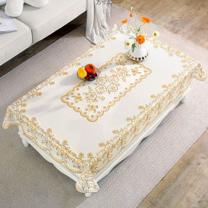 PVC Waterproof and Anti-scalding Oil-proof PVC Bronzing Lace Long Table Cover Tablecloth Plastic Gold Sequin Tablecloth