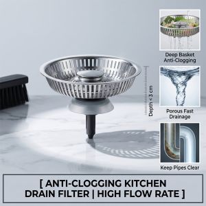 Upgraded Sink Drain Plug | Push Button Leak-Proof Catcher with ABS Filter Basket | Easy Installation Sink Accessory