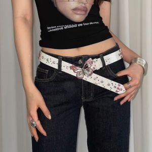 NEEUJ หวาน สายรัดเอวแบบหัวเข็มขัดรูปผีเสื้อ หัวเข็มขัดโลหะ คริสตัล สายรัดเอวผู้หญิง บุคลิกภาพ ตกแต่งกางเกง สายรัดกางเกงยีนส์ Y2K ผู้หญิง
