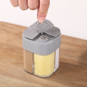 Clear Seasoning Rack Spice Pots - 4in1 Kitchen Seasoning Dispenser Box Storage Container Condiment Jars Four Grids Spice Storage Container Multi Use Condiment Box