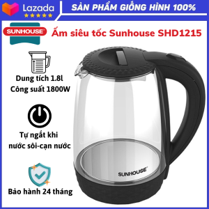 Ấm siêu tốc thủy tinh Sunhouse SHD1215 1.8L Cống 1800W đun sôi nước nhanh Miệng rót có khe chống Ấm siêu tốc sôi nhanh Ấm siêu tốc giữ nhiệt Bảo hành 24 tháng