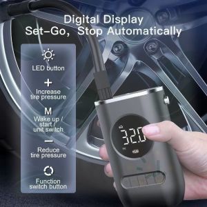 Portable Air Compressor Digital Tire Pump – Wireless 12V Rechargeable Fast Inflation LED Smart Display