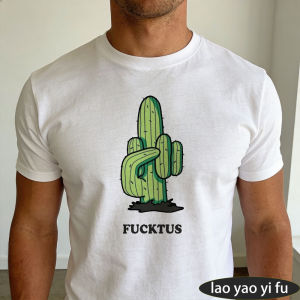 [Local Stock] HBESTY  Fucktus Cactus Middle Finger Graphic T Shirt Men Tee Edgy Botanical Pun Print Top Summer Cheeky Humor Casual Shirt