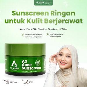 Alamin Skincare AX Sunscreen Untuk Kulit Berjerawat Melindungi Kulit Paparan Sinar Matahari Meredakan Kemerahan BPOM