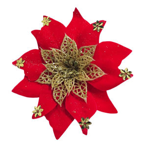 12Pcs Glitter Artificial Flowers Merry Christmas Ornaments Xmas Tree Decorations 12 leaves christmas decor for Home KERMODE