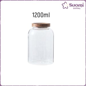 Suomi Large‑Capacity Glass Sealed Jar With Wooden Lid Big Kitchen Food Storage Container 1L 1.2L