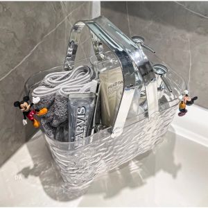 Giỏ đựng đồ dùng phòng tắm đựng mỹ phẩm cầm tay trong suốt thiết kế thoát nước thông minh