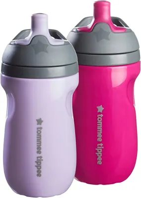Tommee Tippee Insulated Sportee Water Bottle for Toddlers Spill-Proof Playful and Colorful Designs Easy to Hold Handle 9oz 12m+ Pack of 1 & 2