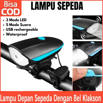 Lampu Depan Sepeda Dengan Bel Klakson 5Mode Suara Speaker 120dB LED Cree USB Rechargeable Waterproof