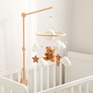 Baby Bed Bell Rattle Toy Soft Cartoon Bear Bed Bell 0-12 Months Bed Bell Wooden Newborn Music Box Bed Bell Hanging Toy Baby Gift2026