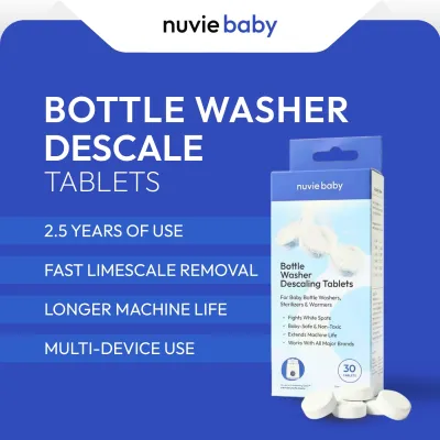 nuviebaby Universal Descaling Tablets (30pcs) Bottle Washer Limescale Remover Reduces Hard Water Spots Baby Safe Fits Momcozy KleanPal Pro Baby Brezza