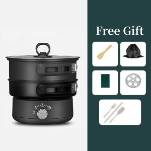 Portable Cooker 1.6L Foldable Non-Stick Cooking Pot Multifunctional Steamer Hot Pot for Travel Home Dormitory SG 3-Pin Plug