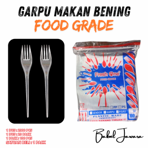 ( 1 PACK BENING ) Garpu MAKAN BENING TRANSPARAN ISI 100 PCS SEKALI PAKAI FRESH ONE FOOD GRADE