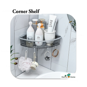 Oasis Home Bathroom Shelf Modern Drill Free/Punch Free/Nail Free Bathroom Rack Shower/Caddy Storage Organizer Wall Mounted Bathroom Accessories Toilet Rack Corner Shelves Rak Bilik Air Mandi Shampoo Rak Sabun 浴室架 LotzBuy
