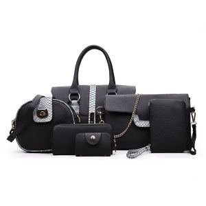 2025 New casual and trendy snake-patterned and crocodile-patterned women’s handbag set including a shoulder bag a tote bag and a crossbody bag consisting of six pieces