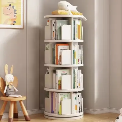 [จัดส่งฟรี]ชั้นหนังสือแบบหมุนได้ชั้นวาง360องศาห้องนั่งเล่นในบ้านเรียบง่ายที่เก็บสมุดวาดภาพระบายสีสำหรับเด็กนักเรียนห้องนอนตู้หนังสือหลายชั้น