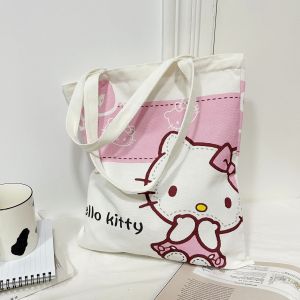 ZEEMIN Halloween Christmas Sanrio Hello Kitty Shoulder Bags Anime Kuromi Printing Canvas Cartoon Waterproof Cute Student Stationery A4 Handbag Girls Gifts