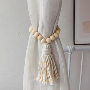 1PCS Curtain Tiebacks Curtain Ties Curtain Holder Wooden Beads Tassels Curtain Buckle Straps Hand-woven Cotton Holder Rope Hotel and Homestay Decoration