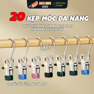 Combo 20 Kẹp Treo Quần Áo Đa Năng Cao Cấp Chính Hãng Chất Liệu Thép Không Gỉ Tiết Kiệm Diện Tích