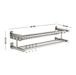 Kệ Nhà Tắm Inox 304 Cao Cấp 1/2/3 Tầng(Khoan Tường) – Kệ Đựng Đồ Đa Năng Kèm Thanh Treo Khăn Chống Gỉ