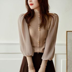 เสื้อสเวตเตอร์คอเต่าครึ่งตัวฤดูใบไม้ร่วงและฤดูหนาวสำหรับผู้หญิง แขนยาวโคมไฟแบบผู้หญิง